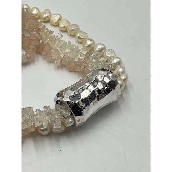 Simon Sebbag MultiStrand 925 Rose Clear Quartz Light Pearl Slider Necklace 17" - Picture 7 of 10